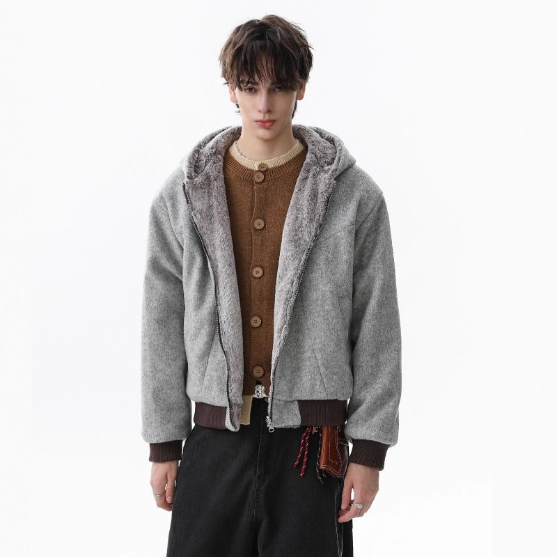 Unisex Down Jacket Winter Double Sided Fleece Hooded Jacket Men