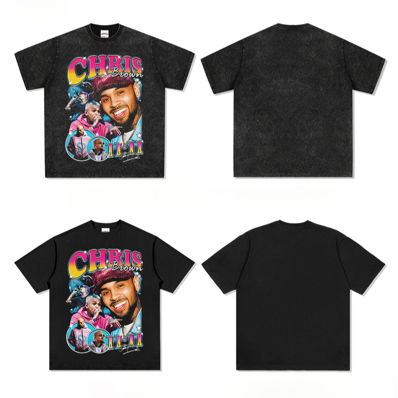 Streetwear masculino vintage Chris Brown print short sleeve t-shirt vintage