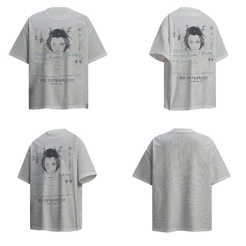 80s And 90s Vintage T-Shirts Vintage Waffle Print Short Sleeve T-Shirt