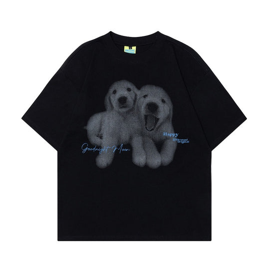 90s West Coast Hip Hop Fashion T Shirts Retro Fun Cute Puppy Short Sleeve T-Shirt