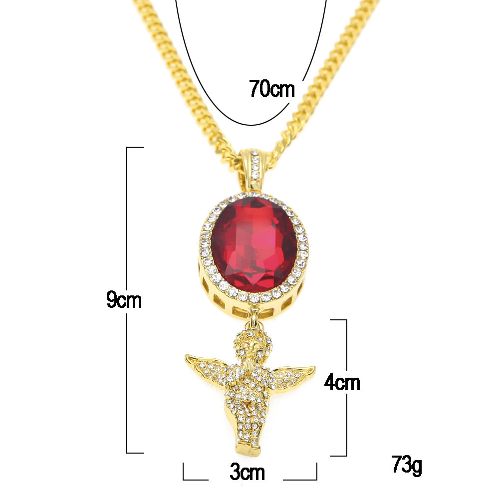Jewelry Rhinestone Oval Gemstone & Angel Necklace Spectrum St. Valentine's Jesus Pieces