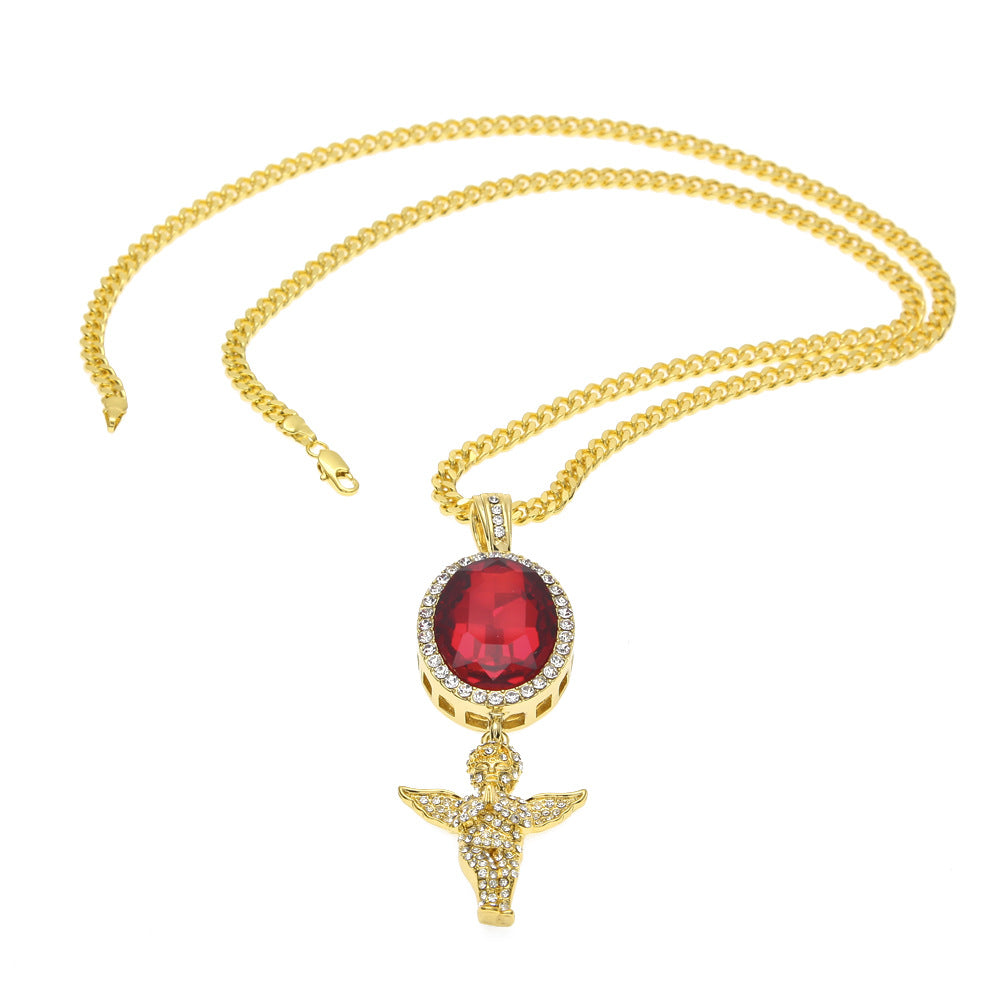 Jewelry Rhinestone Oval Gemstone & Angel Necklace Spectrum St. Valentine's Jesus Pieces