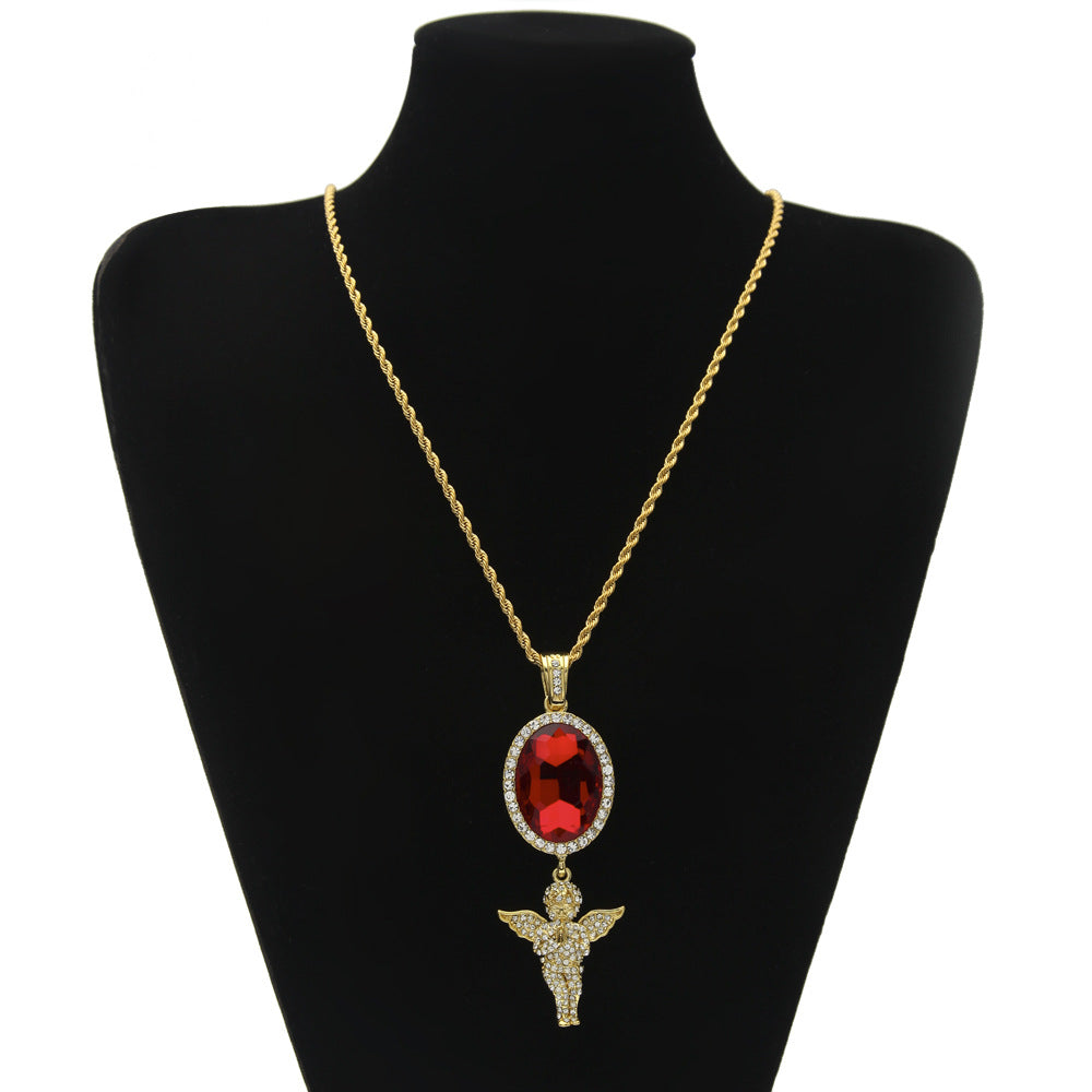 Jewelry Rhinestone Oval Gemstone & Angel Necklace Spectrum St. Valentine's Jesus Pieces