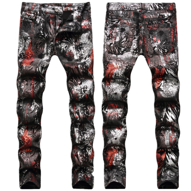 1990 Fashion Jeans European Leopard Pattern Graffiti Pants