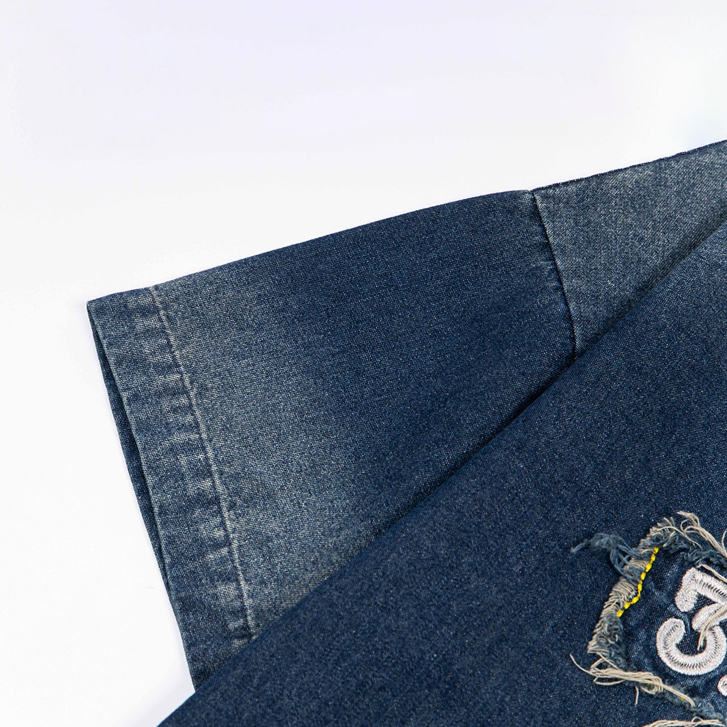 Hip Hop Clothing Retro tee Embroidery Washed Denim Short Sleeve T-Shirt