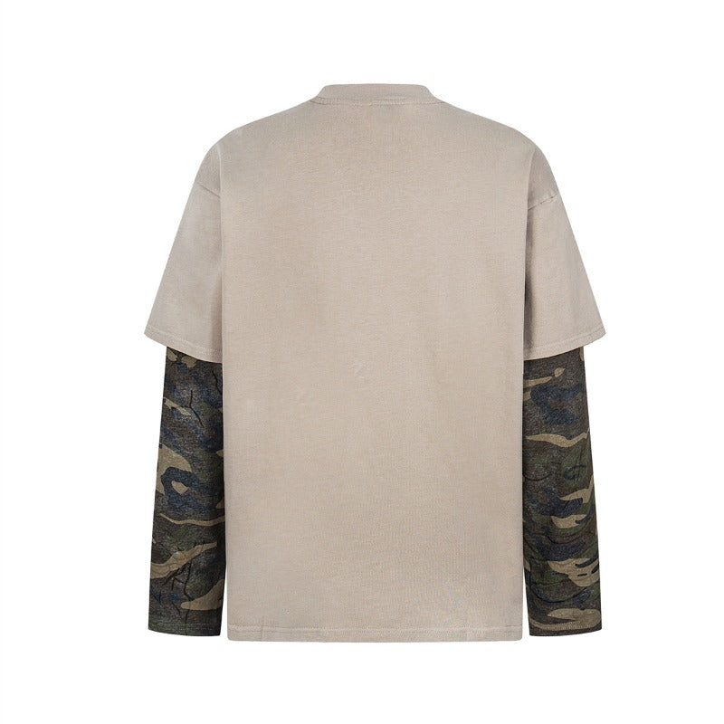 Unisex long-sleeved shirt men's autum camouflage fake two-piece