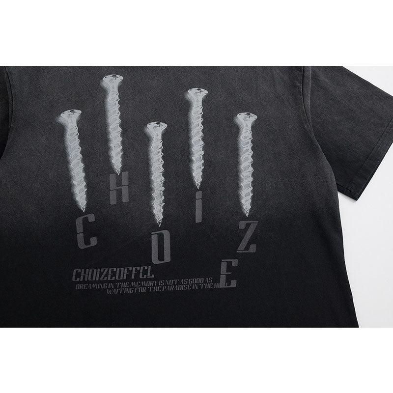 Vintage Usa Shirt Retro Iron Nail Print gradual change washed do old short sleeve T-shirt