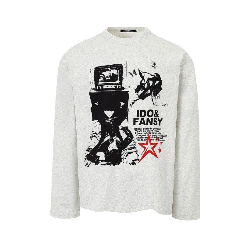 Unisex long-sleeved shirt autumretro black punk printing