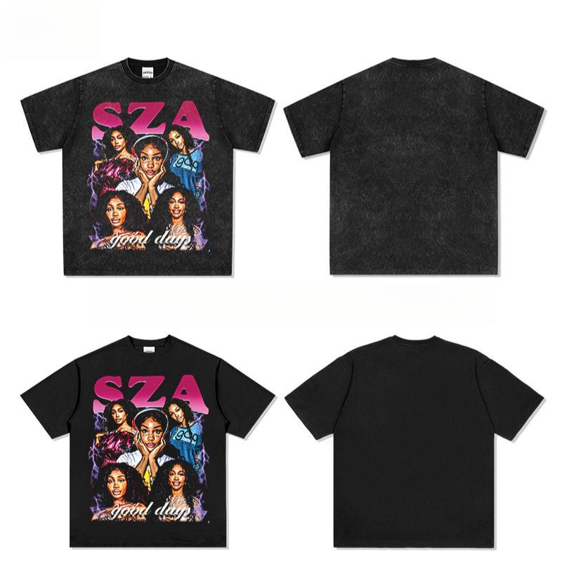 Streetwear Masculino Vintage Hip Hop Shisha SZA Print Short Sleeve T-Shirt