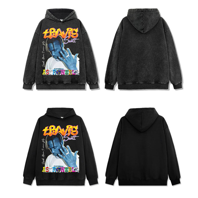 Marcas streetwear usa vintage Travis Scott print, crew neck sweater