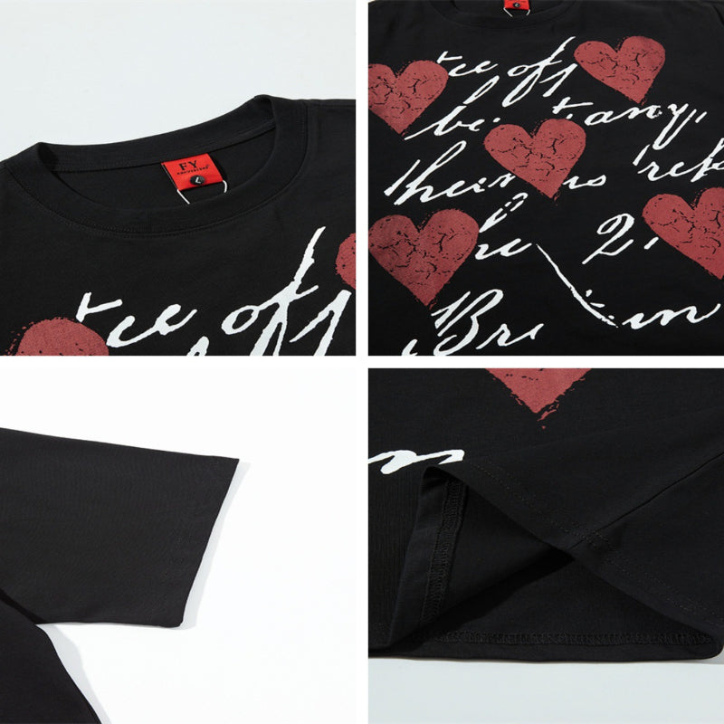 Distorted vintage love letter print short sleeve t-shirt