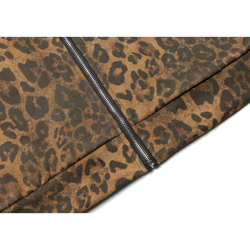 Streetwear Hoodie Vintage Leopard Sweater Loose Zip Stand-Up Jacket