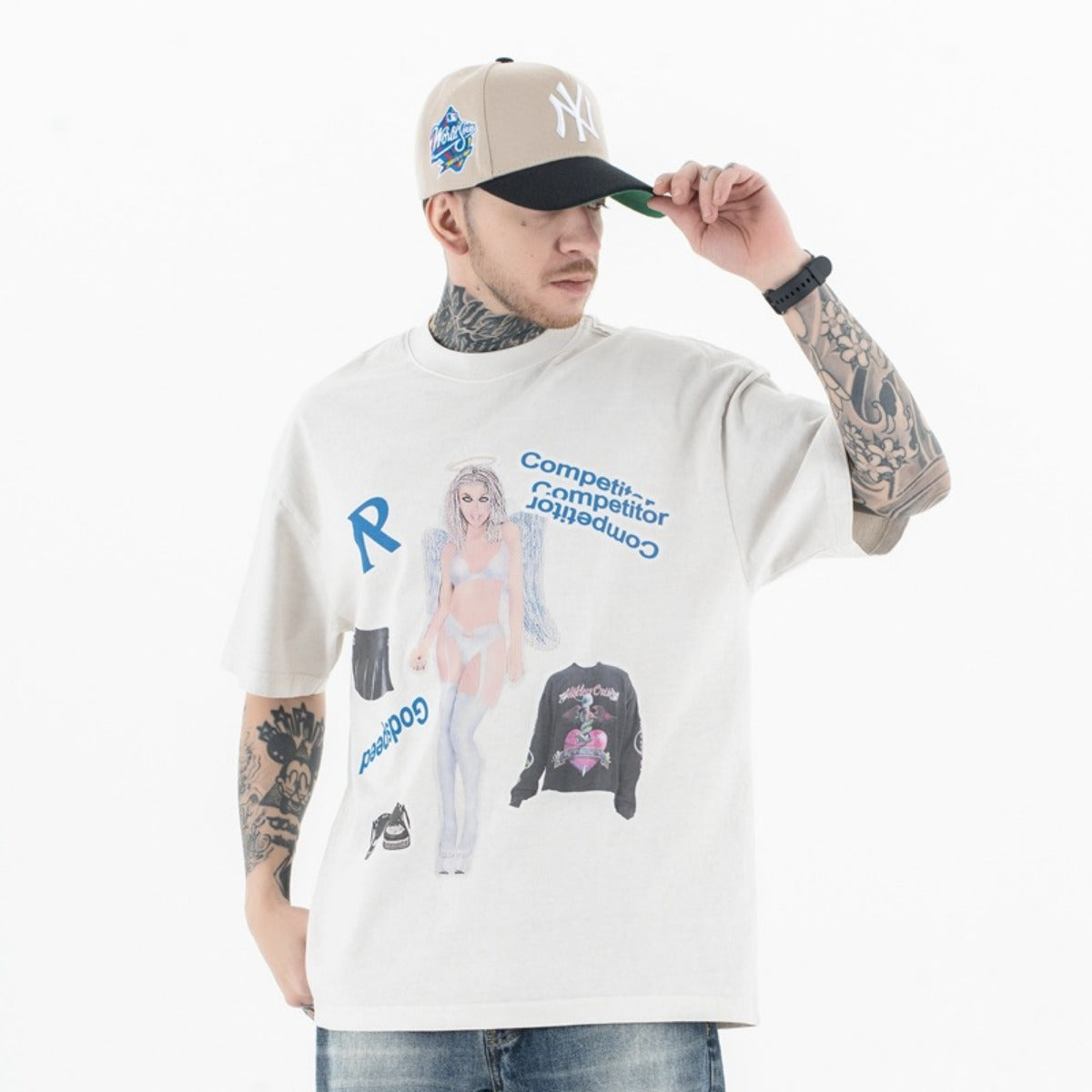 Vintage College Shirts Summer Washed Crew Neck Short Sleeve T-Shirts
