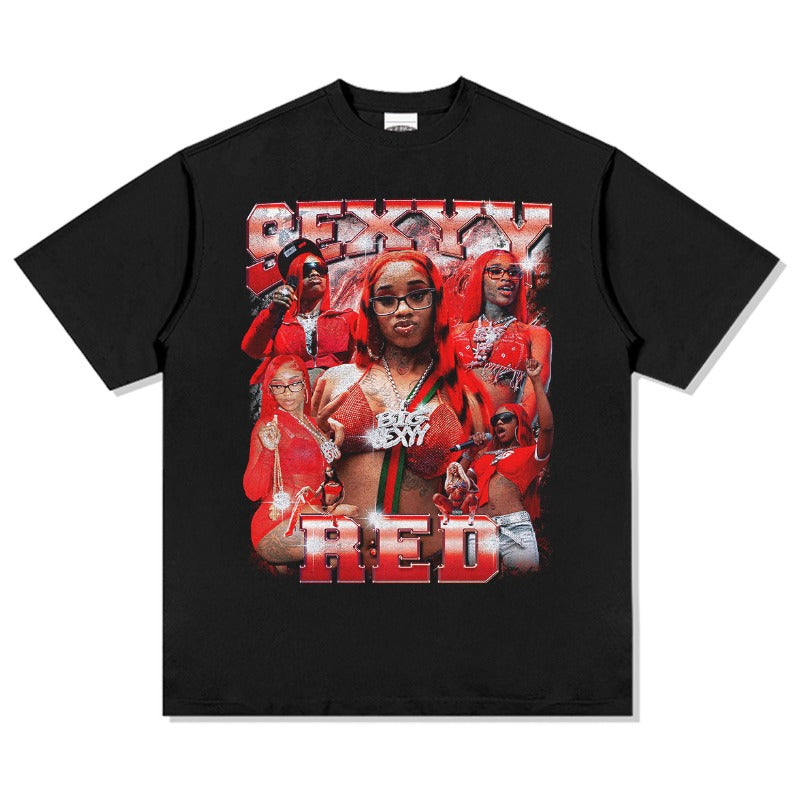 Marcas streetwear usa vintage hip hop Sexy yRed print short sleeve t-shirt