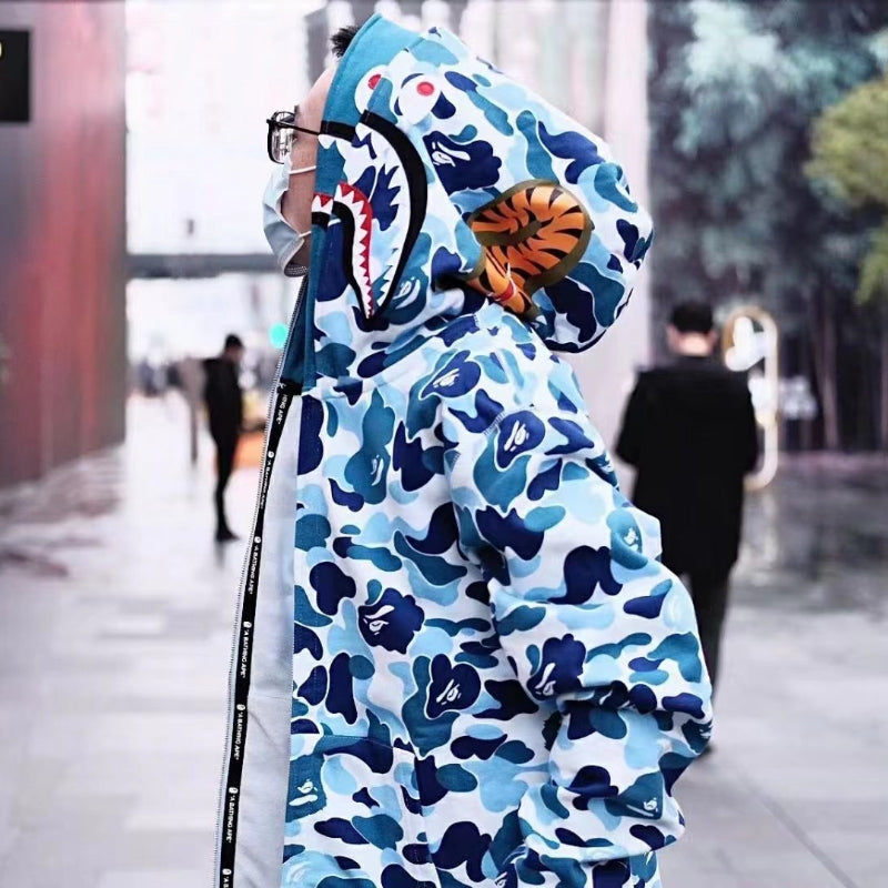 Ape Hoodie Shark Double Hood Men's and Women's Cardigan Zip Sweater