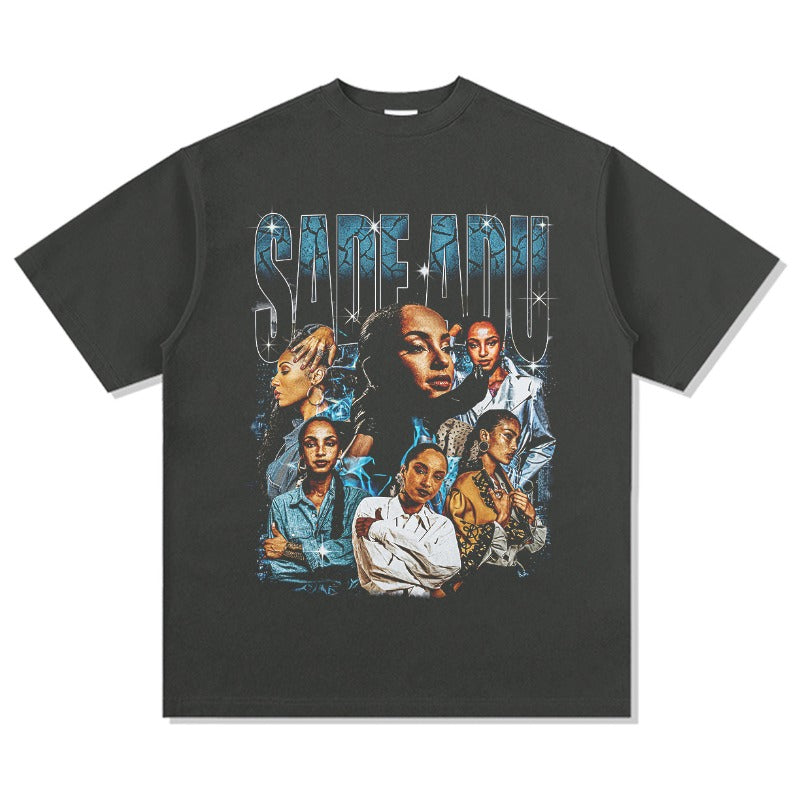 Marcas streetwear usa vintage hip hop Sade Adu print short sleeve t-shirt