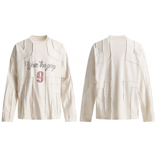 Unisex long-sleeved shirt patchwork raw edges