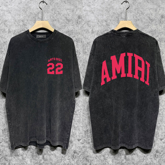 Amiri washed t-shirt red letter bevel letterprinting short sleeves