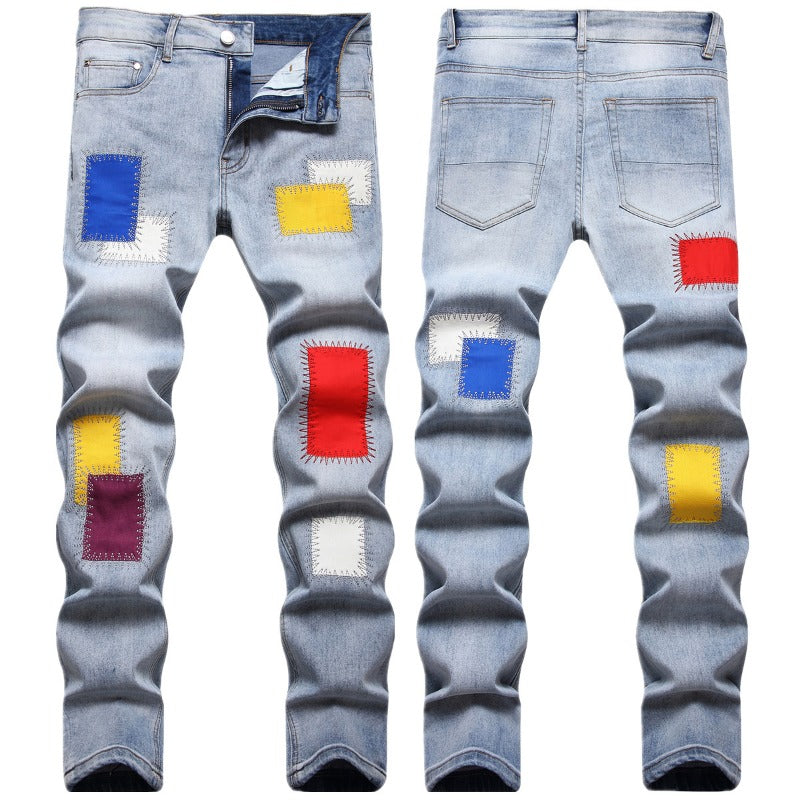 1990 Fashion Jeans Embroidered Jeans Blue Trousers