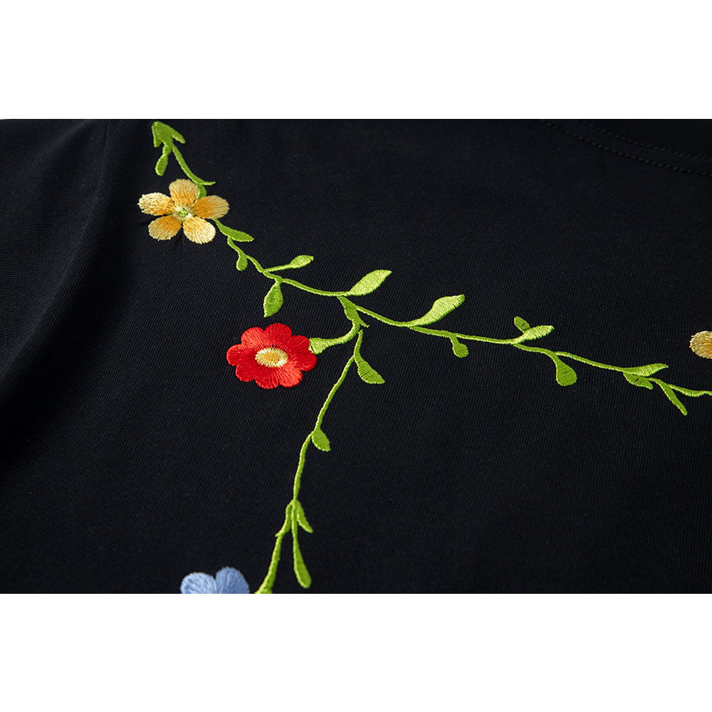 Hip Hop Clothes New York Vintage Floral Embroidery Short Sleeve T-Shirt