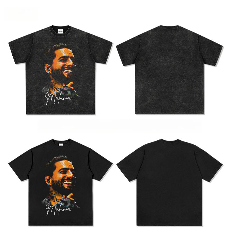 Outfit streetwear Vintage Poz Ma Long Hip Hop Print Short Sleeve T-Shirt