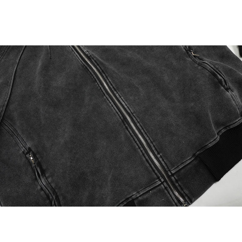 Streetwear Hoodie Vintage Washed Old Hooded Sweater Loose Zip Cardigan Jacket