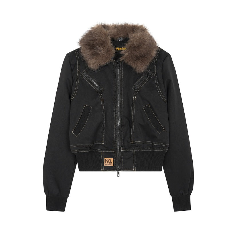 Unisex Down Jacket Men's Winter Short Fur Collar Padded Cotton