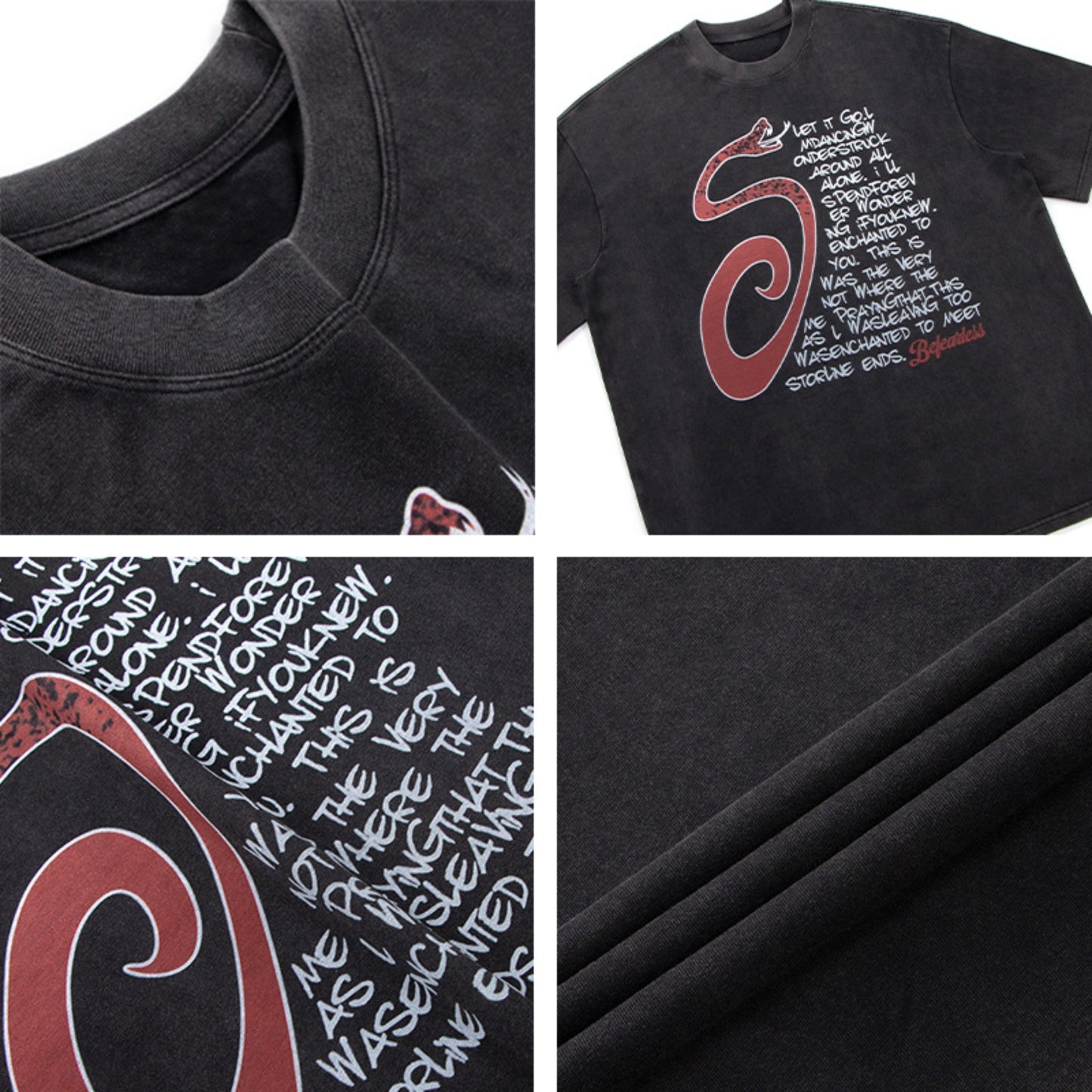 80s And 90s Vintage T Shirts Snake Letter Short Sleeve Summer Male Female Loose