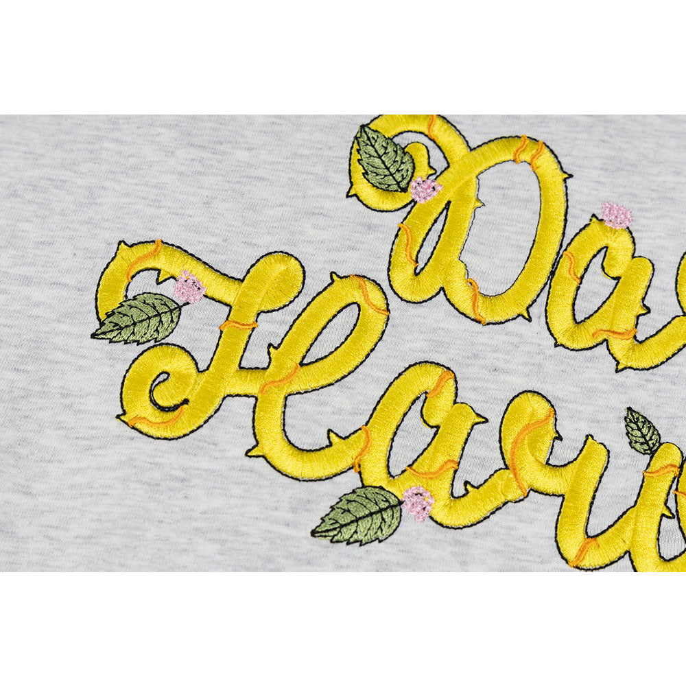 New York Hip Hop Style Vintage Floral Embroidery Crew Neck Short Sleeve T-Shirt