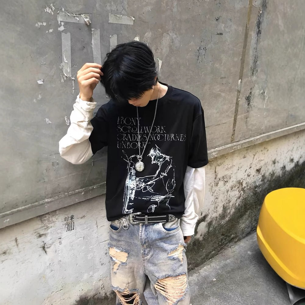 Streetwear Eua t-shirt "Ebony Nocturist" printed cotton short-sleeved t-shirt