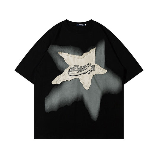 1990 Fashion T-Shirt Vintage Pentagram Embroidered T-Shirt Summer Short Sleeve T-Shirt