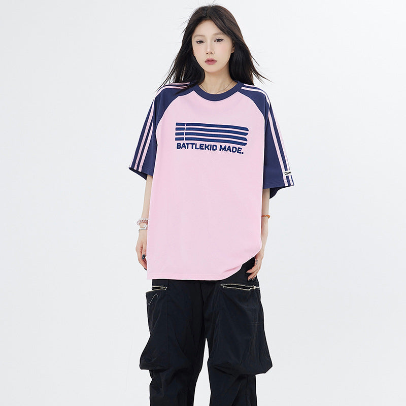 Vintage T Shirts Hip Hop Retro Striped Short Sleeve T-Shirt Loose Half Sleeve tee