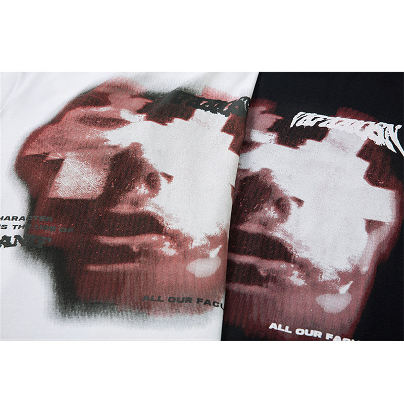 US drip outfits Summer Vintage Blur Portrait Casual Loose Short Sleeve T-Shirts