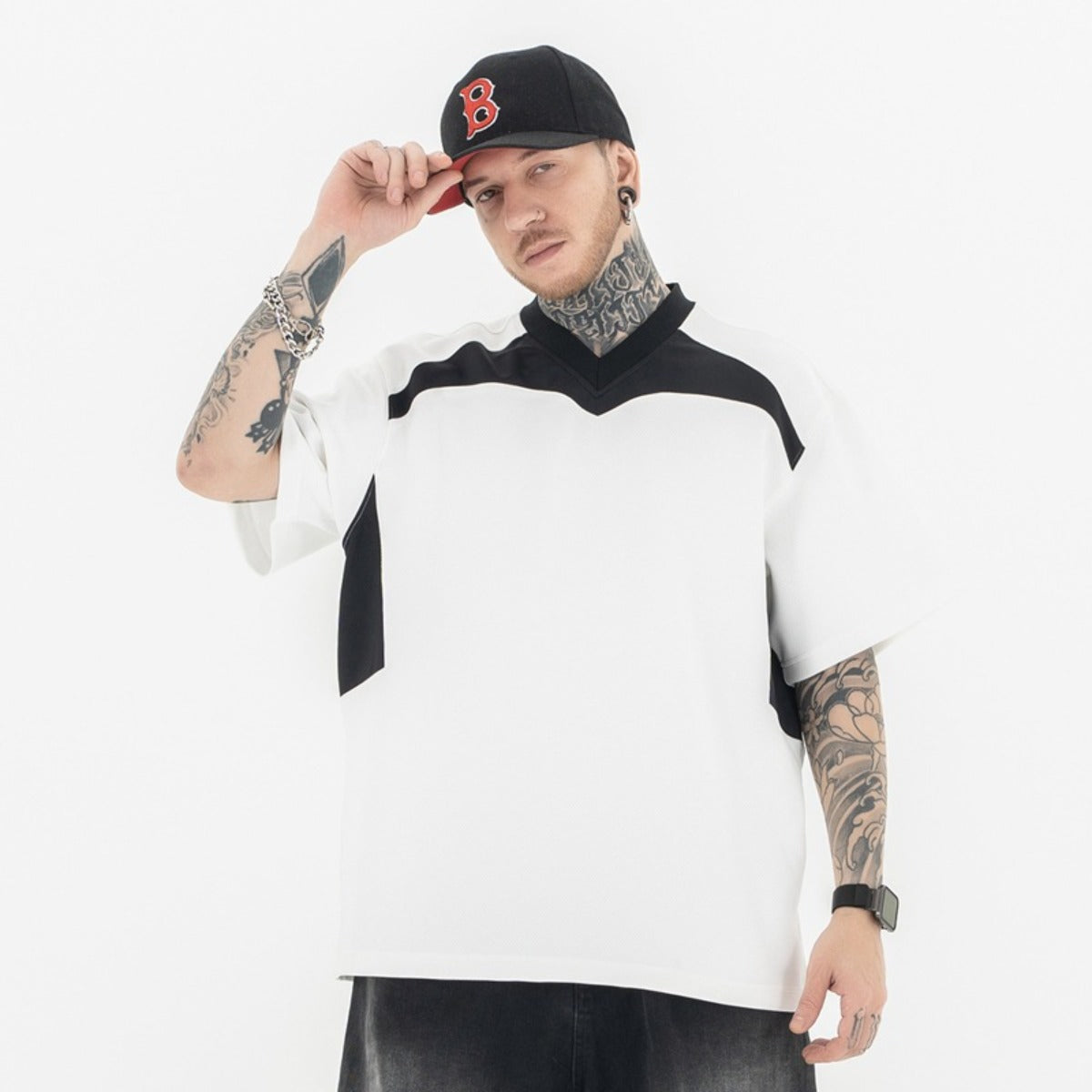 Vic Streetwear summer racing jersey sports v-neck short-sleeved T-shirt