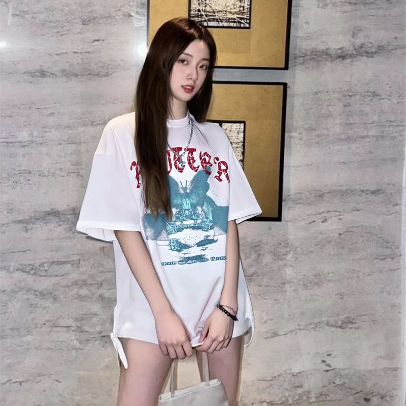 US drip outfits Summer Vintage Butterfly Casual Loose Short Sleeve T-Shirts