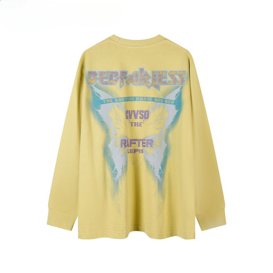 80s And 90s Vintage T-Shirts Autumn Butterfly Alphabet Dopamine Print Long Sleeve T-Shirt