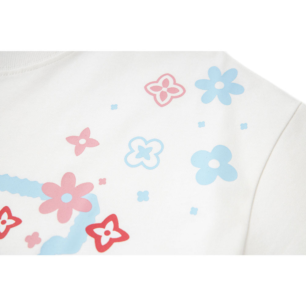 Vintage 90s Hip Hop Clothing Vintage Floral Embroidery Short Sleeve T-Shirt Loose Casual Crew Neck Top