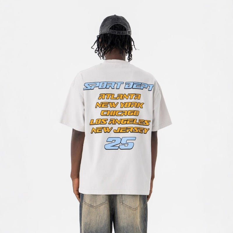 Vintage 90s Hip Hop Clothing Summer Vintage Washed Alphabet Print Crew Neck Short Sleeve T-Shirt