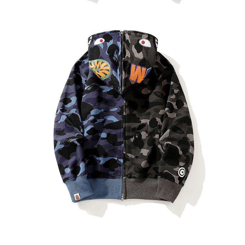 Ape Hoodie Color Matching Zip Full Open Camo Shark Hooded Sweater Jacket