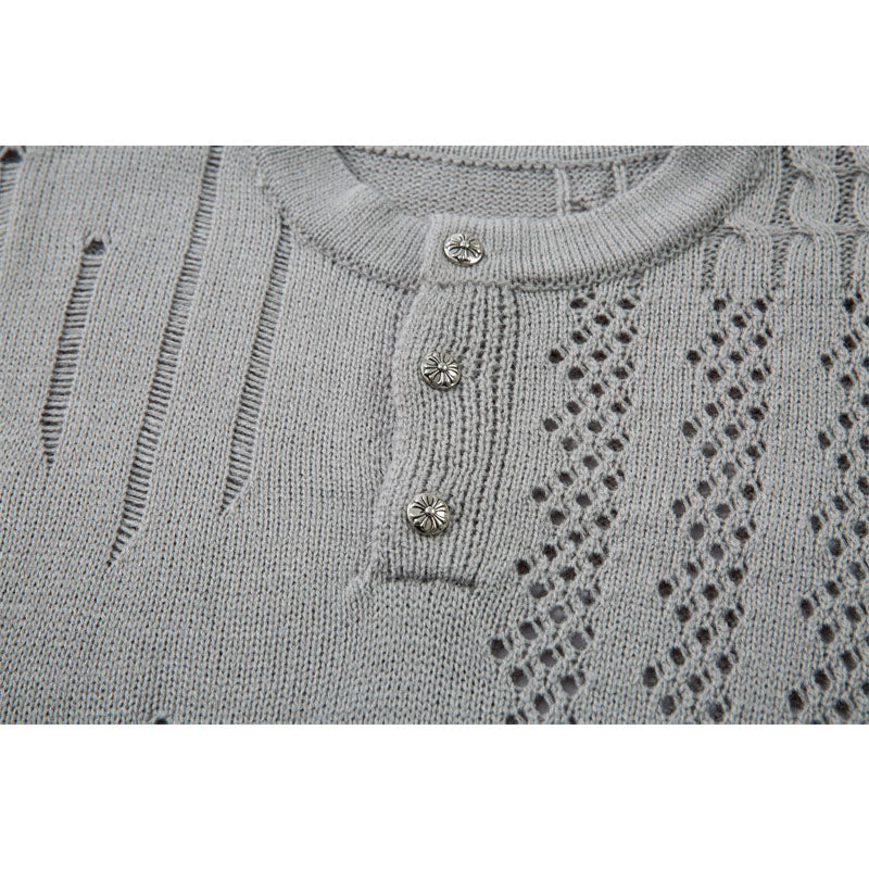 Casual Street Wear Vintage Knitted Sweater Loose Crew Neck Short Sleeve T-Shirt