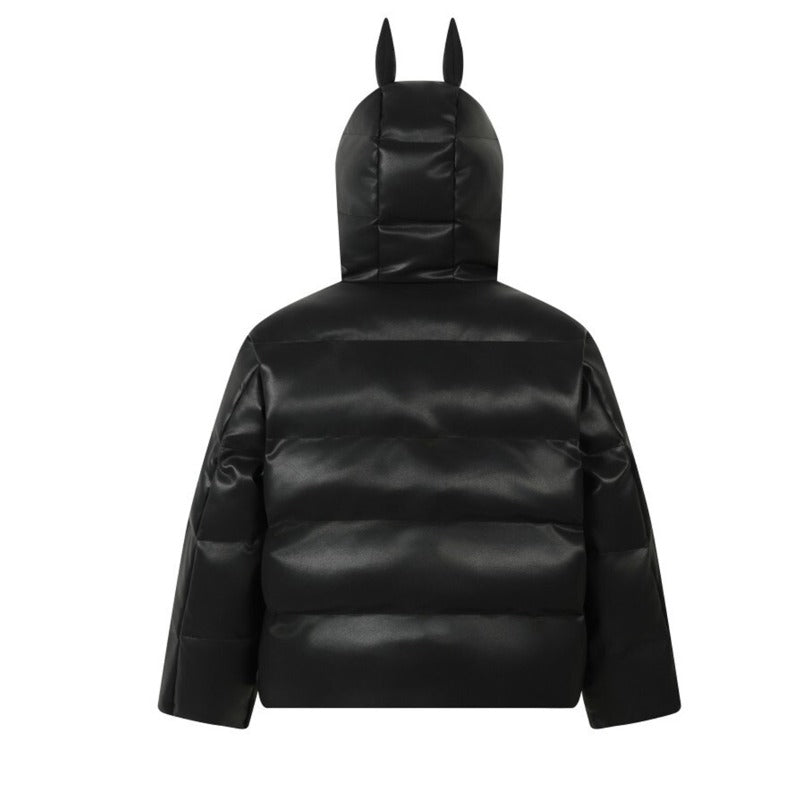 Unisex Down Jacket Doberman Devil Ears Leather Jacket Bread Cotton Jacket