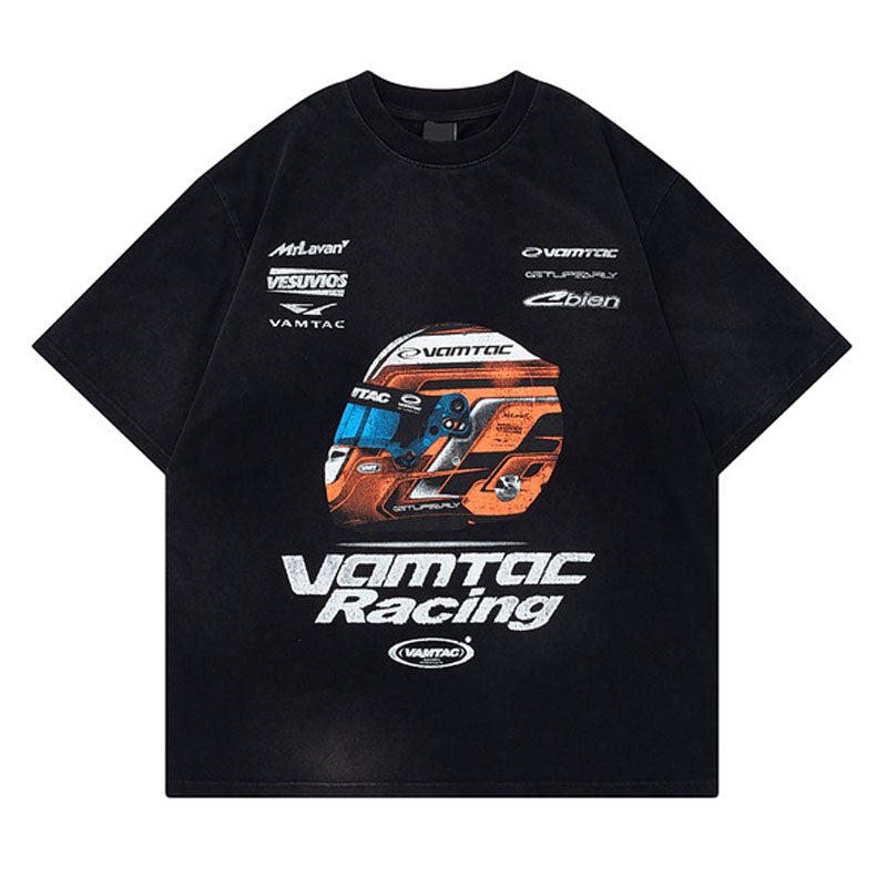 Racing oversized t shirt retro old letter print short sleeve t sleeve