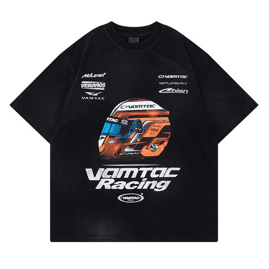 Racing oversized t shirt retro old letter print short sleeve t sleeve