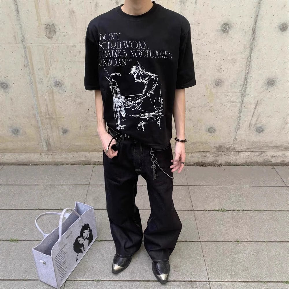 Streetwear Eua t-shirt "Ebony Nocturist" printed cotton short-sleeved t-shirt