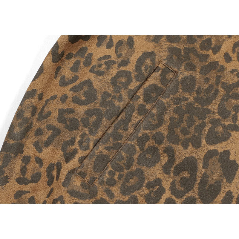 Streetwear Hoodie Vintage Leopard Sweater Loose Zip Stand-Up Jacket