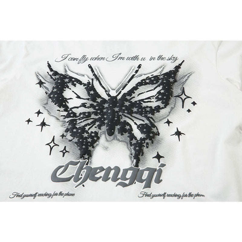 Marcas De Streetwear Autumn Long Sleeve T-Shirt Butterfly Graffiti Print Loose Top