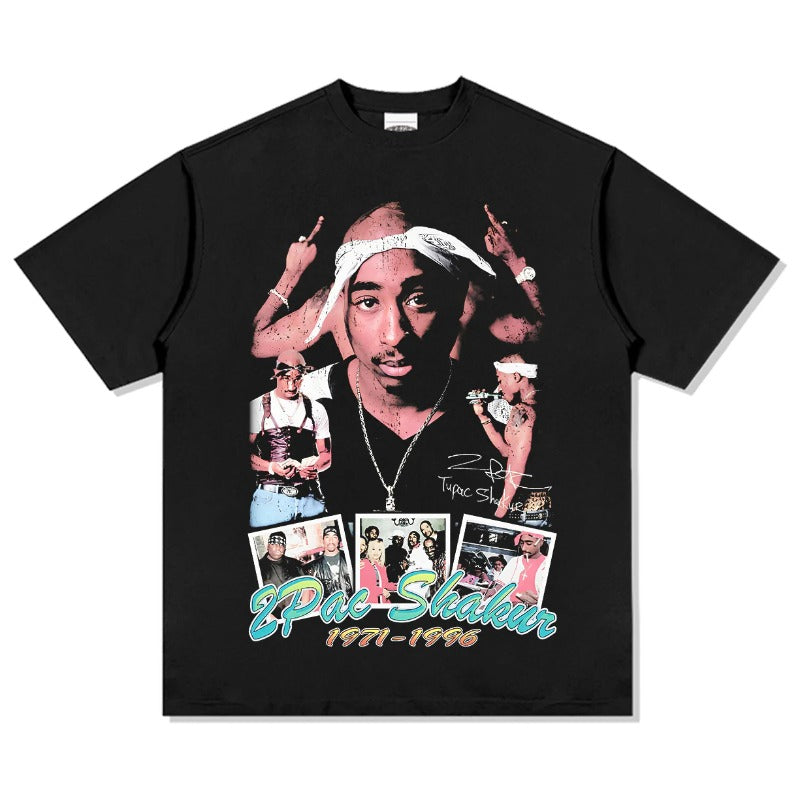 Marcas streetwear usa vintage hip hop tupac print short sleeve t-shirt