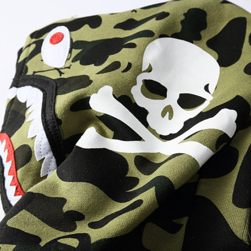 Ape Hoodie Two-Hat Camouflage Hoodie Men's and Women's Hooded Cardigan Shark Sweater Jacket