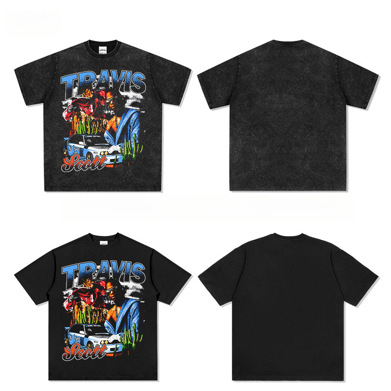 Outfit streetwear vintage hip hop TS scott print short sleeve t-shirt