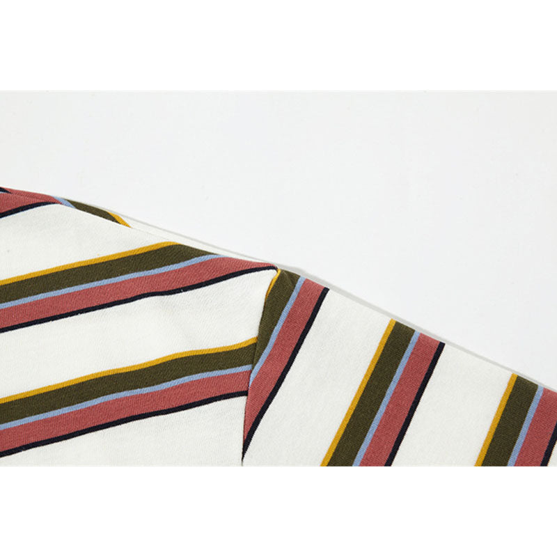 New York Hip Hop Style Vintage Striped Short Sleeve POLO Shirt Summer Alphabet Embroidered Lapel T-Shirt